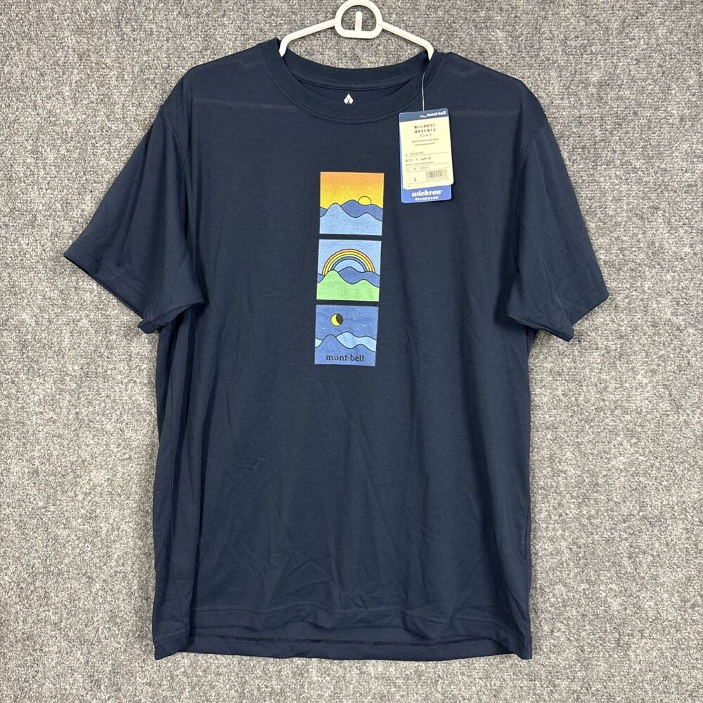 Mont Bell A day in the Mountains T-shirt Womens Size L Blue